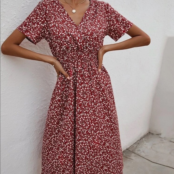 Boho floral print wrap A line dress - Picture 3 of 7